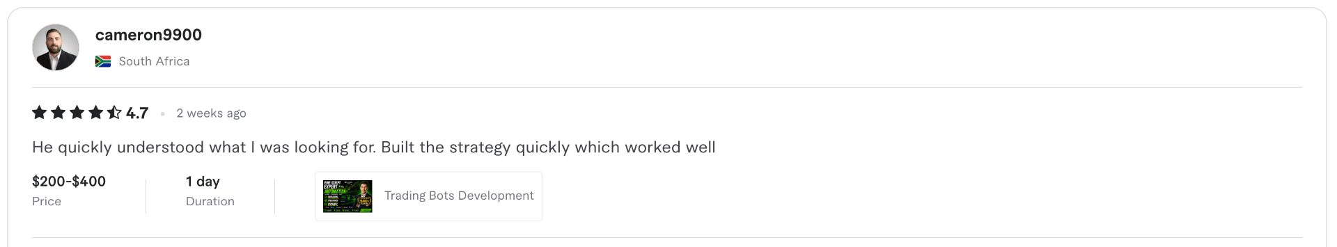 5-star Fiverr review for dkcodenut — Pine Script / TradingView development