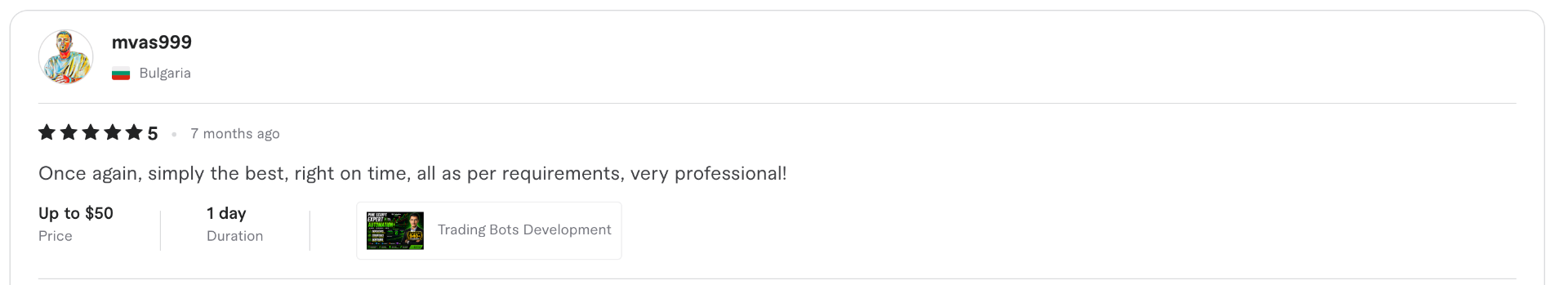 5-star Fiverr review for dkcodenut — Pine Script / TradingView development