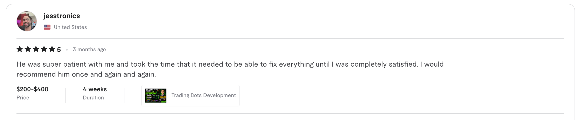 5-star Fiverr review for dkcodenut — Pine Script / TradingView development
