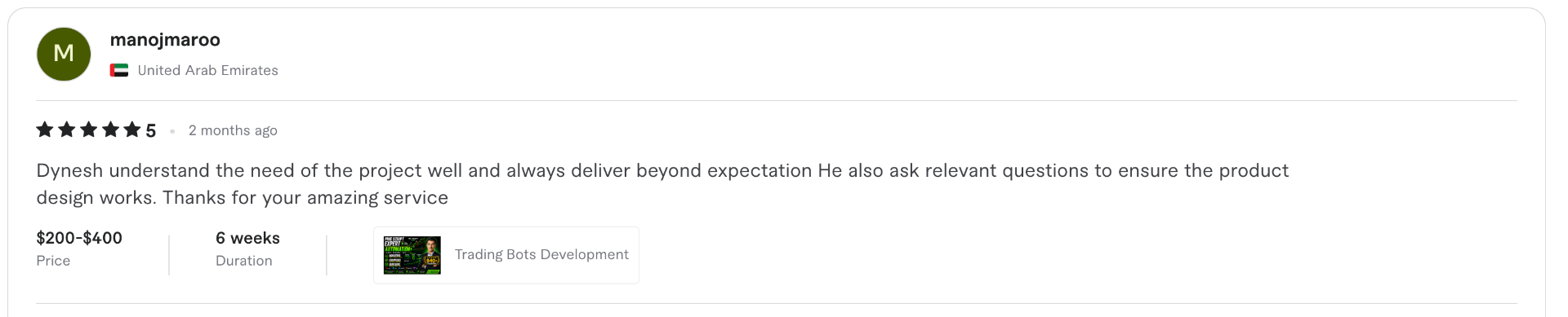 5-star Fiverr review for dkcodenut — Pine Script / TradingView development