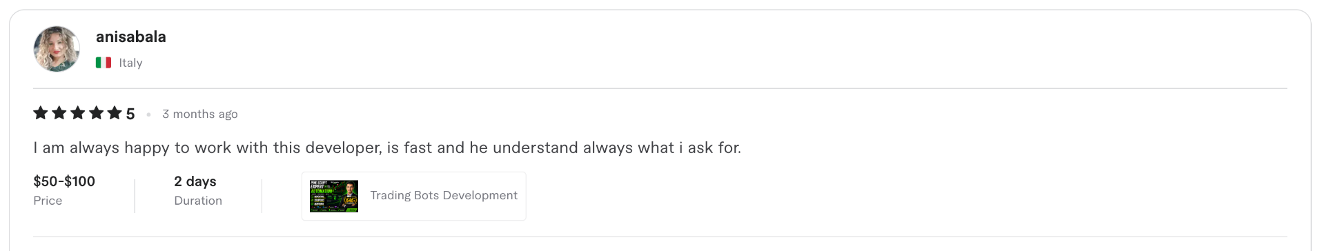 5-star Fiverr review for dkcodenut — Pine Script / TradingView development